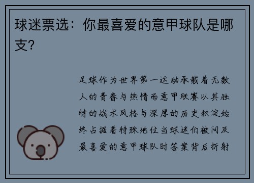 球迷票选：你最喜爱的意甲球队是哪支？